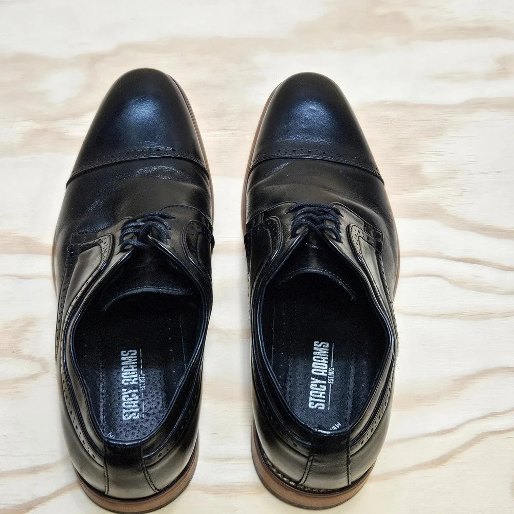 Stacy Adams Dickinson Mens Black Leather Cap Toe Oxford Shoes 25066-001 10.5M